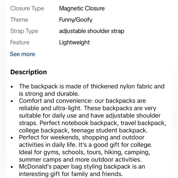 NWT McDonald\'s Paper Bag Classic 90’s Nylon Backpack/Rucksack/Bag AND Lunch Box main image 7